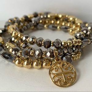 Stretch bracelet trio gunmetal grey & gold